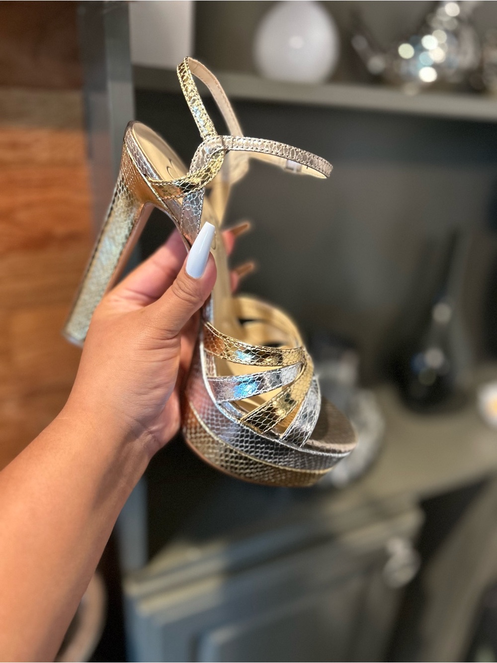 Jessica Simpson Metallic Gold and Silver Platform High Heel Sandals - Picture 7 of 9